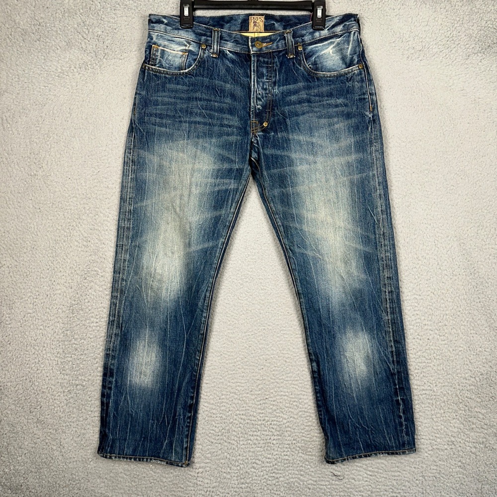 PRPS Jeans Mens 33 Japanese Selvedge Blue Donwan Harrel Button Fly Distressed